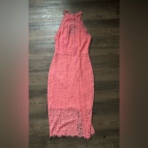 Express Coral Lace Midi Dress